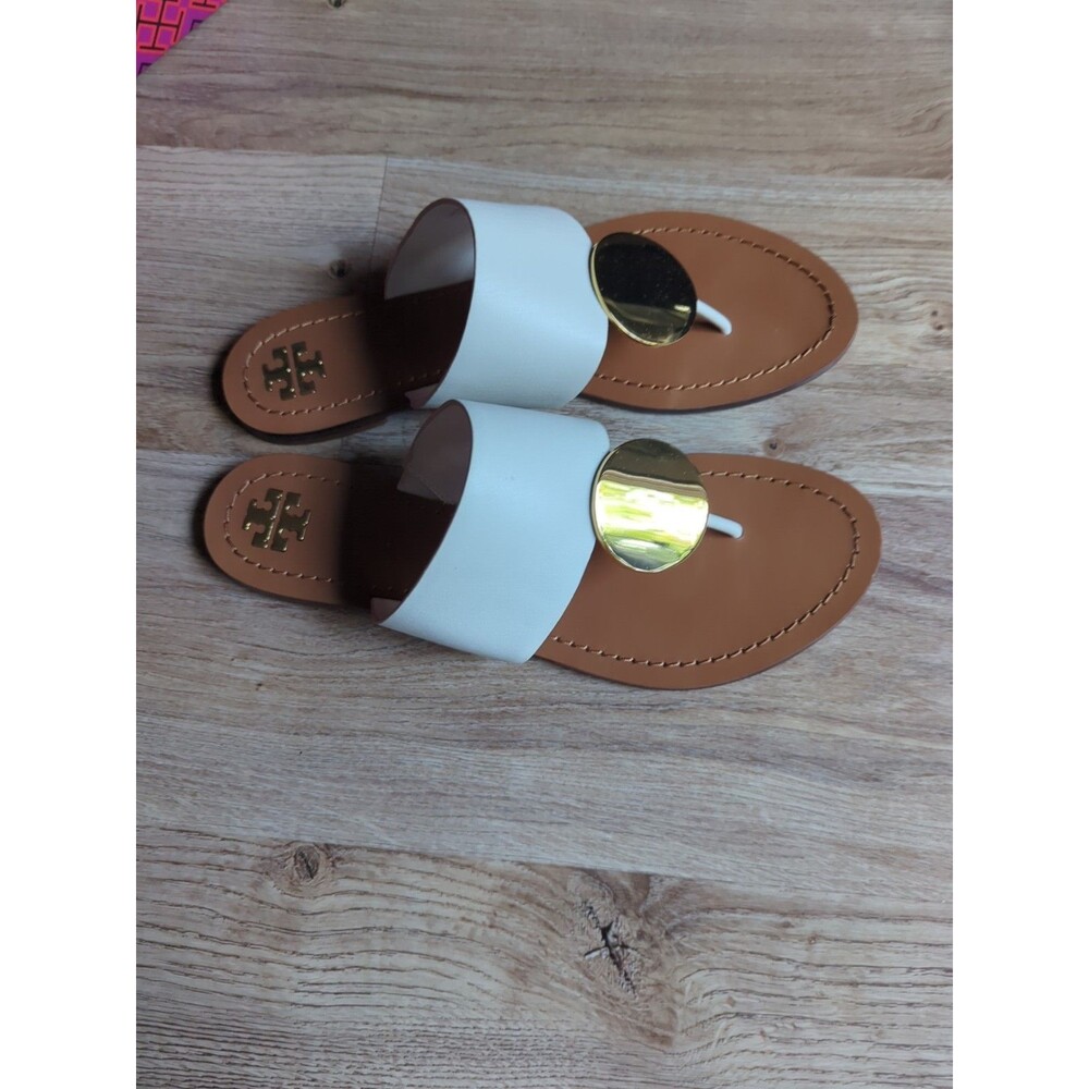Tory Burch Patos Disk Thong Sandals White Gold Womens 9.5 - Picture 7 of 14